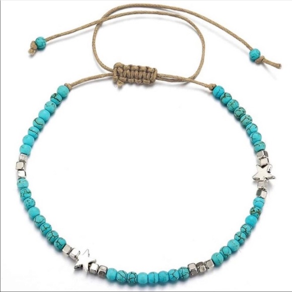 BLUE BEAD SILVER STAR LEATHER SUMMER ANKLE… - Picture 3 of 6